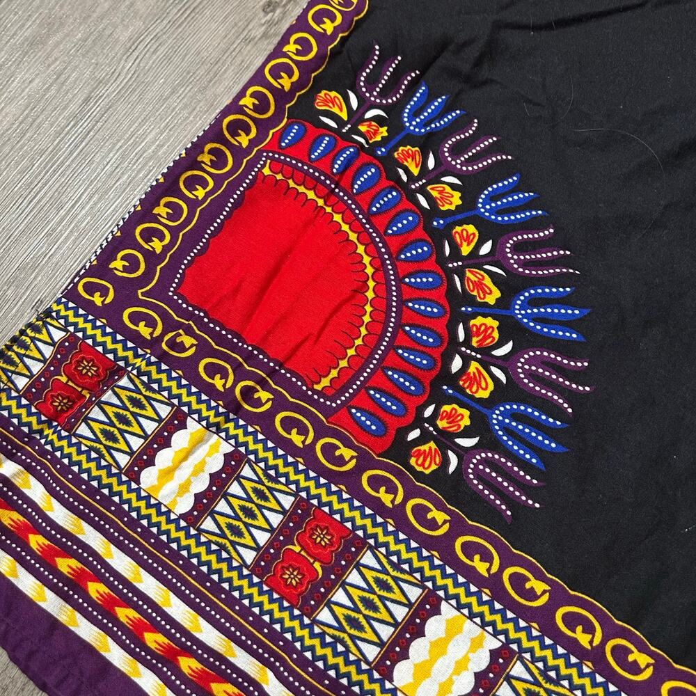 African Dashiki Shirt Unisex Plus Size Black Multicolor Tribal Tunic 30” Chest - Picture 6 of 7